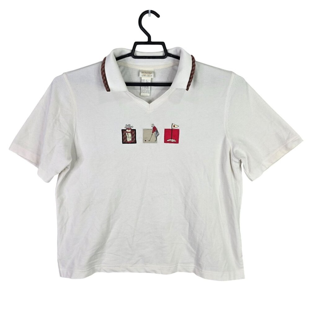 Womens Napa Golf White Crop Polo Shirt Short Sleeve Embroidered Size L